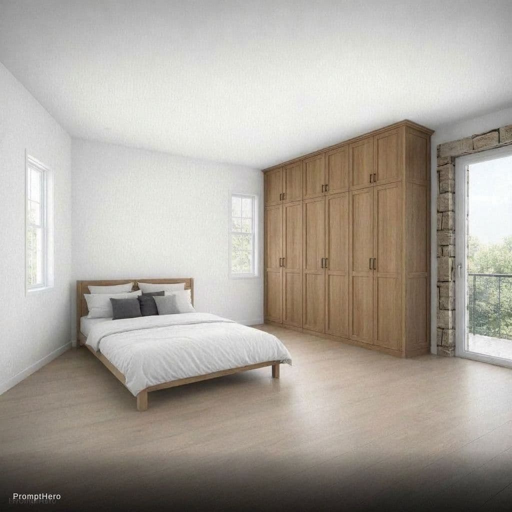 AI generated: haz que la camay un trozo de pared esté en angulo de 45 grados desde la pared de la derecha. Modific...