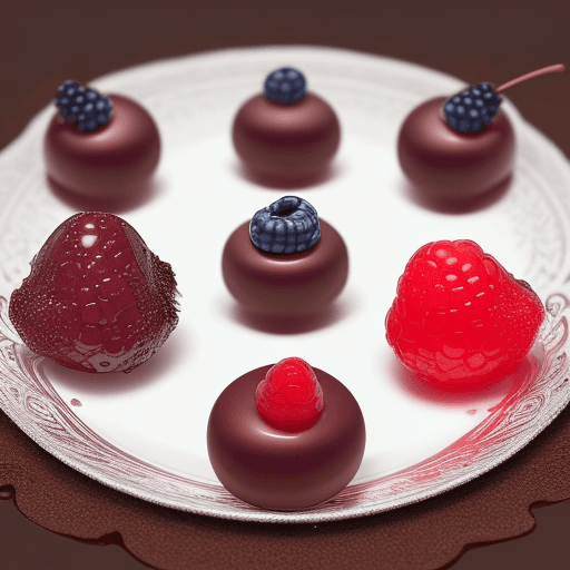 AI generated: Describe in a more detailed and appetizing way some frozen chocolate bonbons filled with Blackberry,...