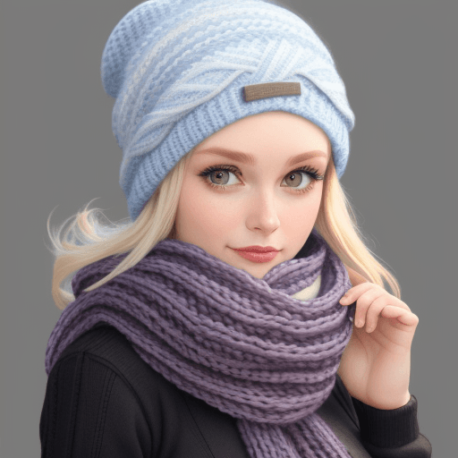 AI generated: Beautiful Venus alien in a knitted scarf and beanie full-face