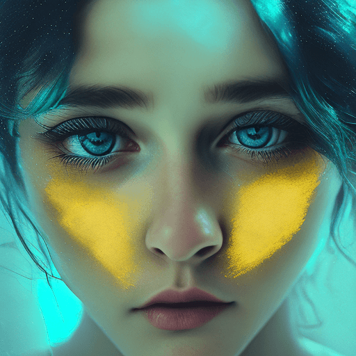 AI generated: a girl's portrait with YELLOW eyes, in the style of alessio albi, peter sculthorpe, dark teal and li...