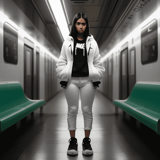AI generated: Latina girl conceptual phtography, Canon EOS-1D Mark III, aperture of f/5.6, white hoodied and crop ...