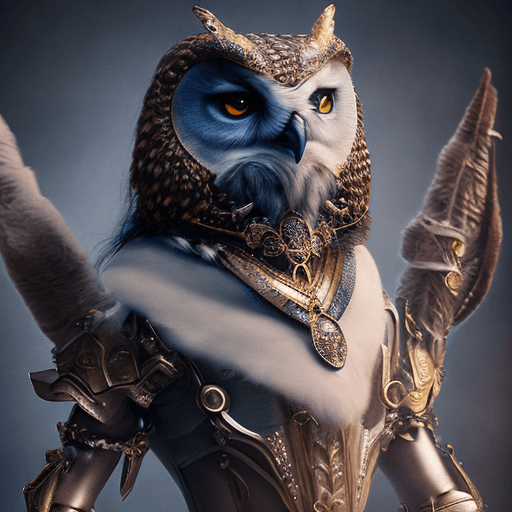 AI generated: redshift style, anthropomorphic hybrid of perfect anatomy human and old owl warrior (long haired, wi...