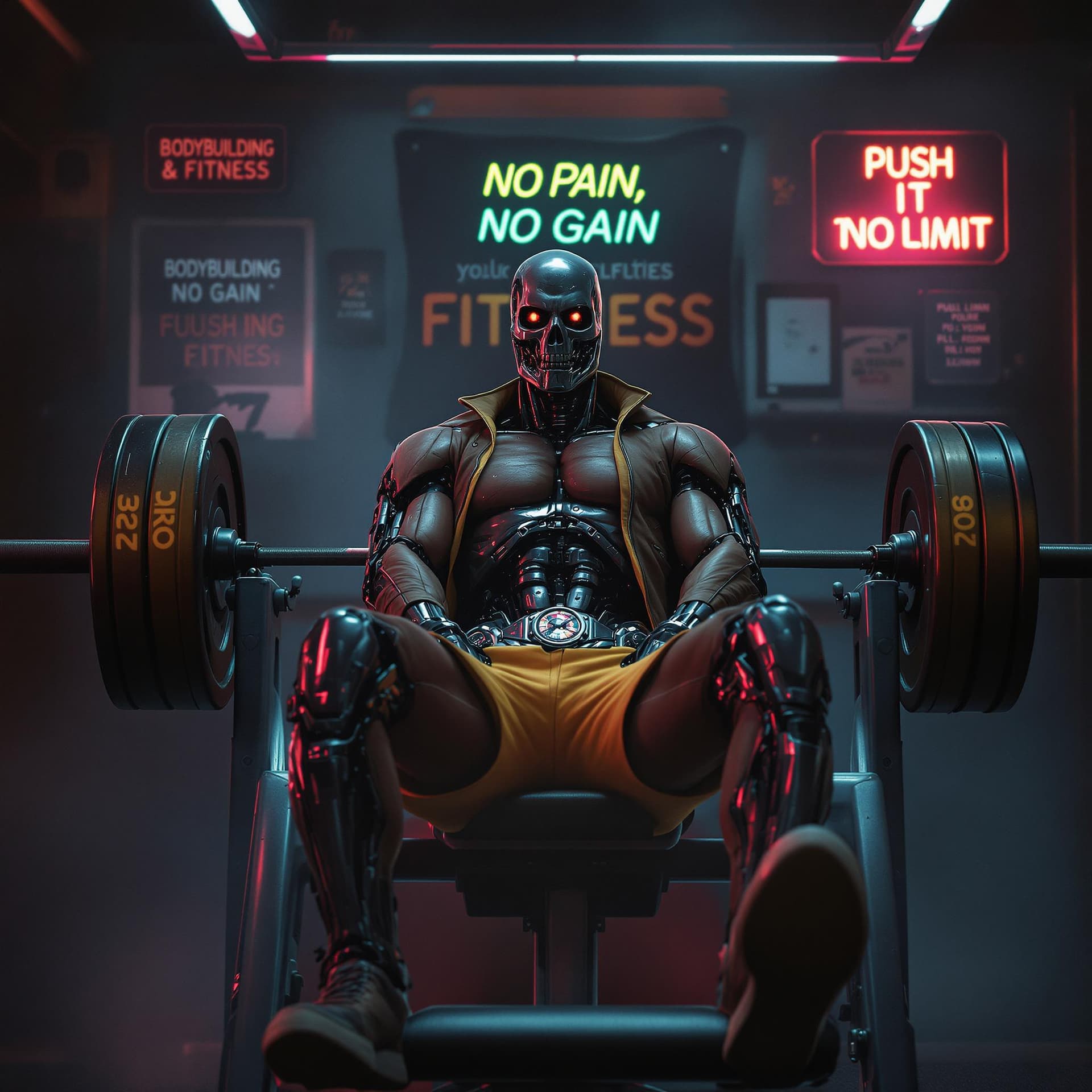 AI generated: A hyperrealistic 1980s-style cinematic scene showing the Terminator from The Terminator movie seated...