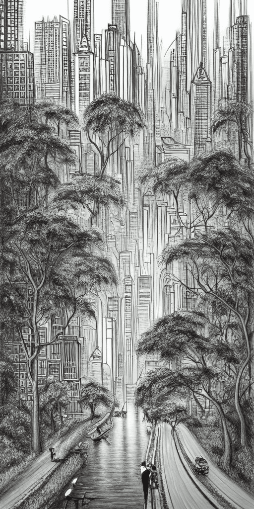 AI generated: Very nice contrast of nature and big city, there must be both nature and big city in the picture. Dr...