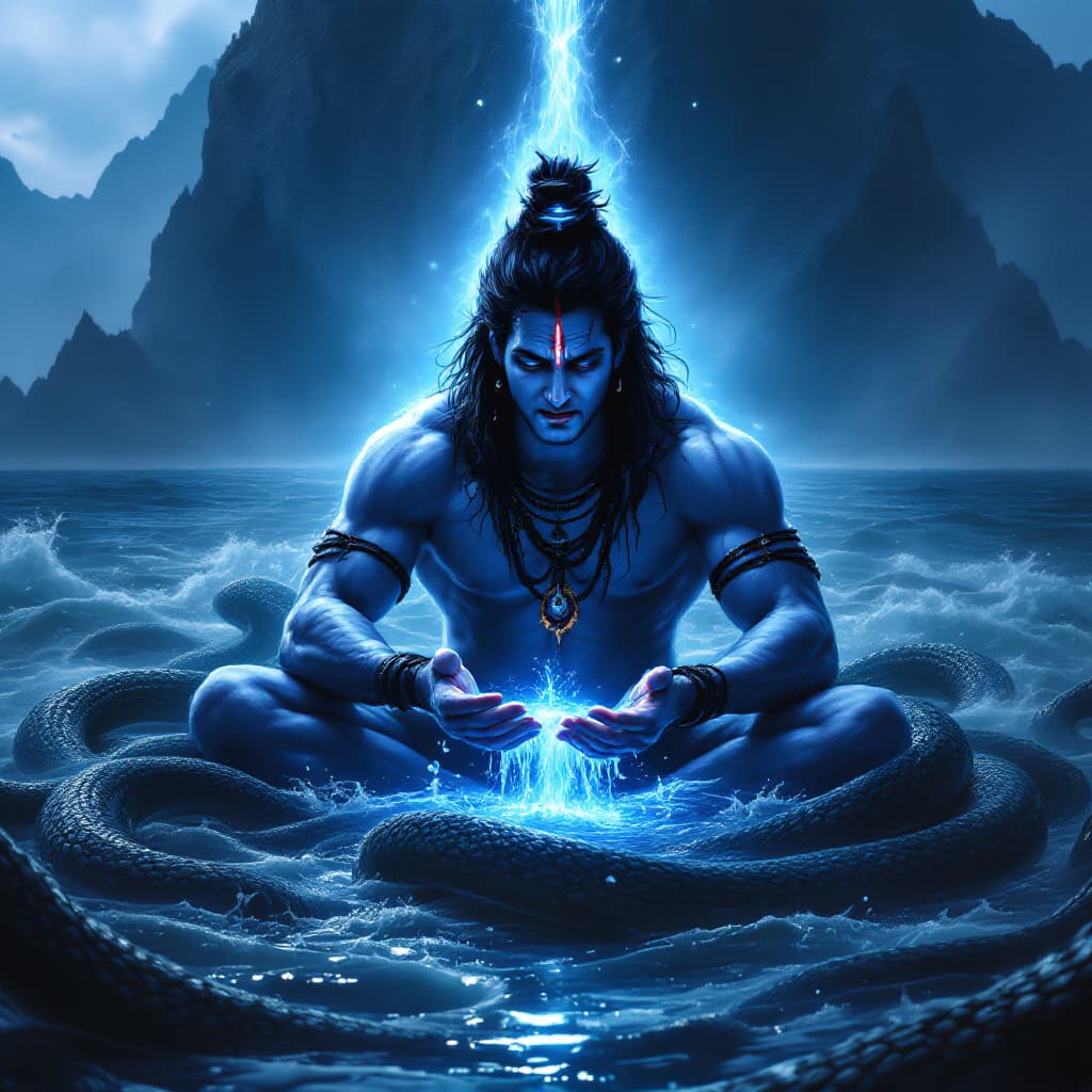 AI generated: Create an ultra-realistic UHD 4K image of Lord Shiva in an intense and dramatic scene, where he is s...