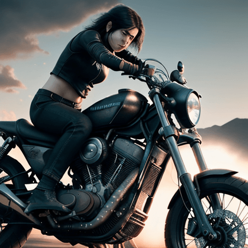 AI generated: Photo of a ultra realistic black Motorcycle, dramatic light, pale sunrise, cinematic lighting, batte...