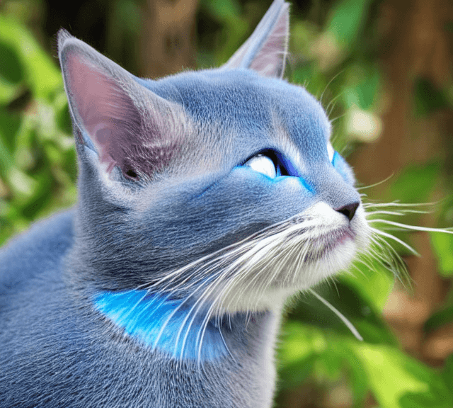 AI generated: realistic cute blue cat with soft hairs in jungle 