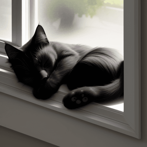 AI generated: Black Cat Sleeping Near Window