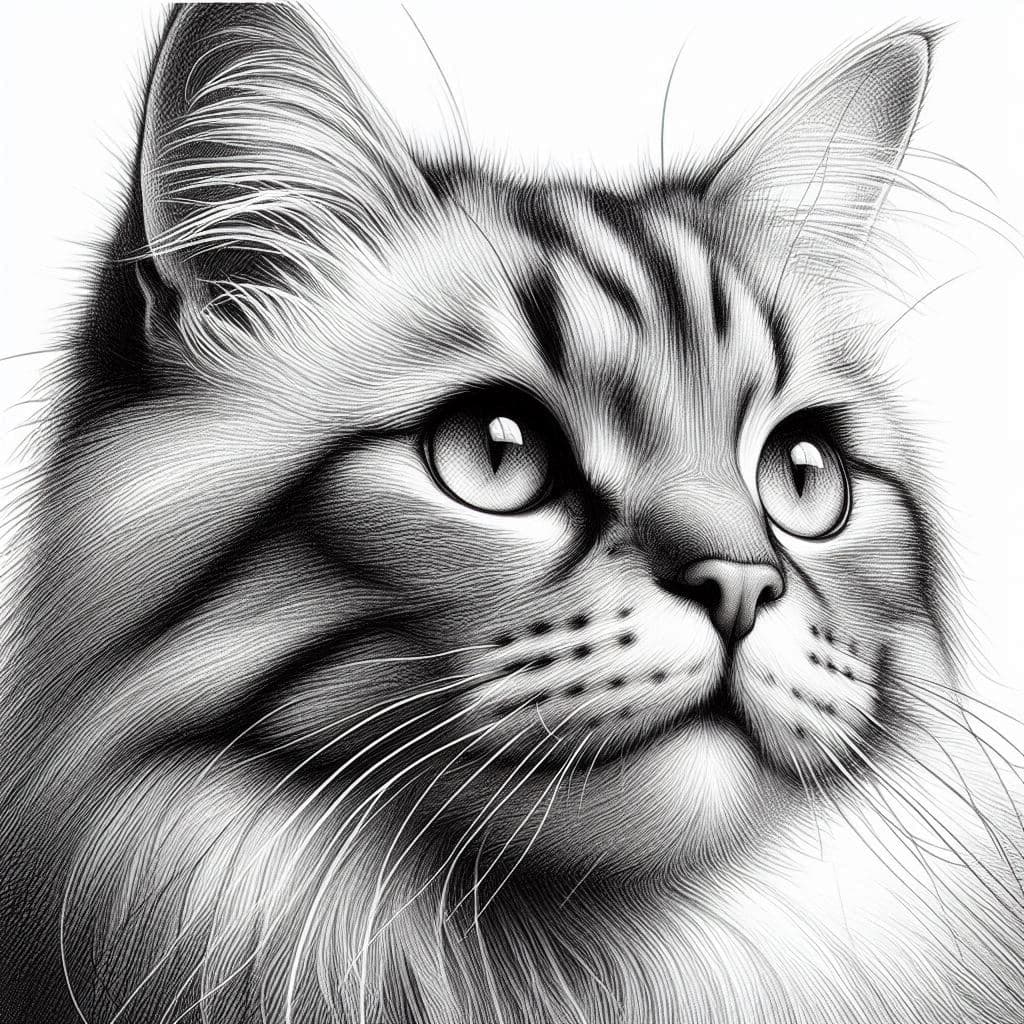 AI generated: drawing of a cat balck and white, in the style of kieron gillen, light gray, intense close-ups, i ca...