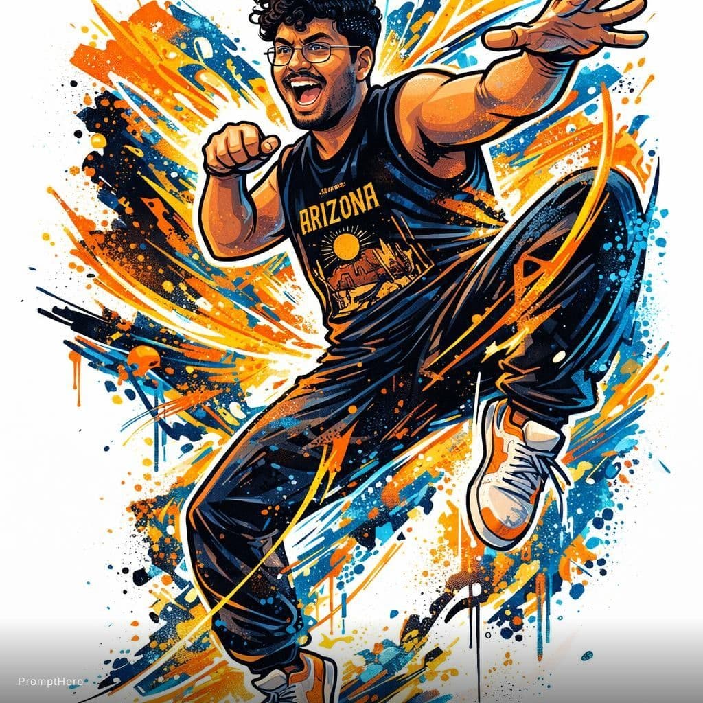 AI generated: the man in the image in a dynamic martial arts pose, Street art style, Energetic and Powerful mood, ...