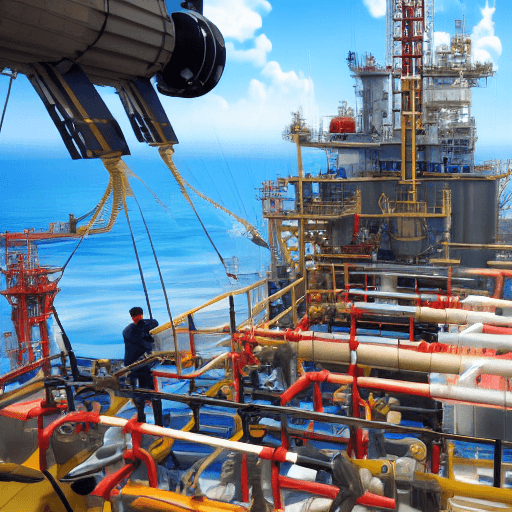 AI generated: a group of man in offshore oil and gas platform,flag Malaysia, by Miyazaki, Nausicaa Ghibli, Breath ...