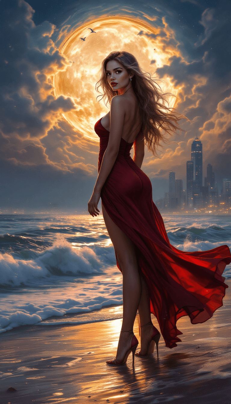 AI generated: 21 year old woman that is standing on the beach. 
