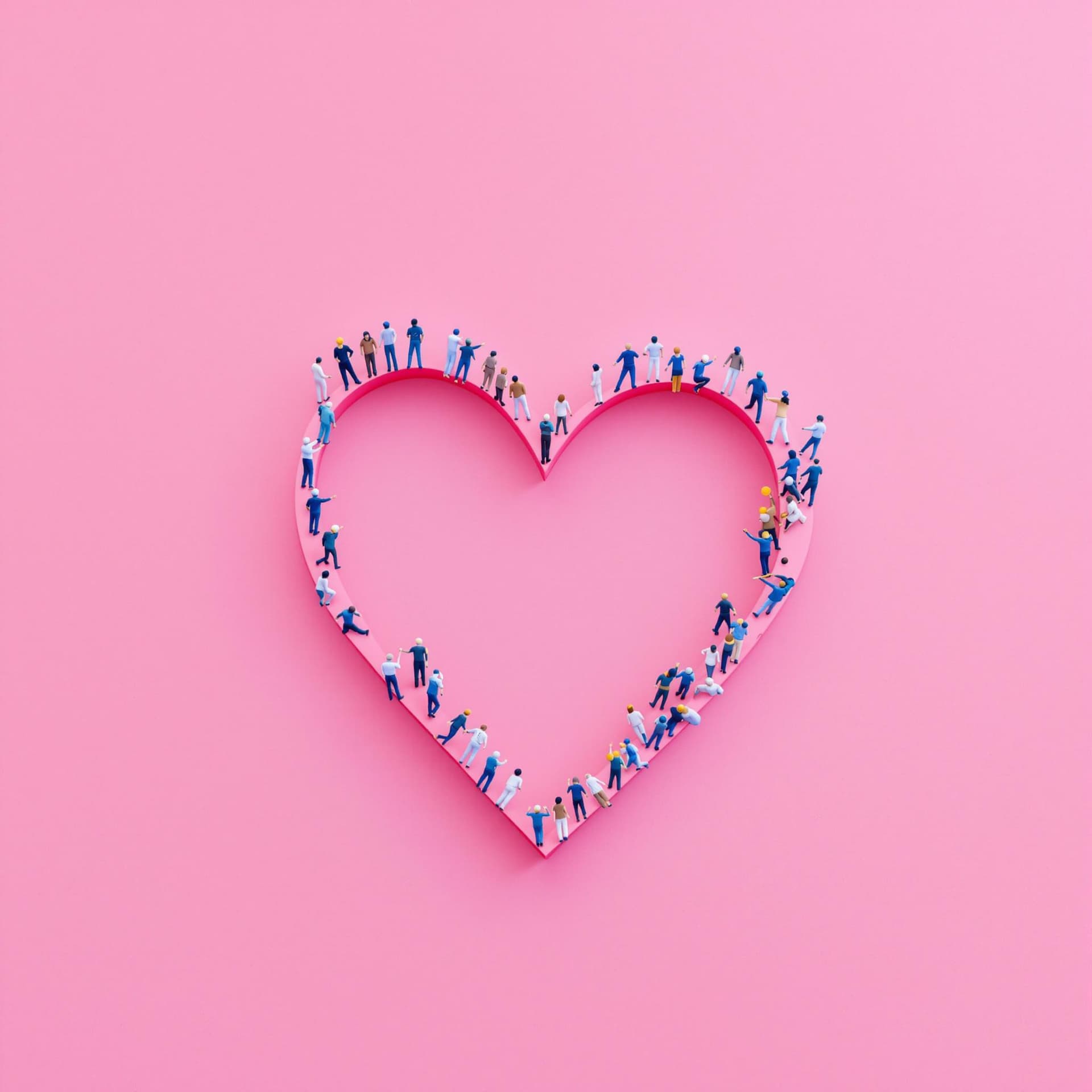 AI generated: high resolution photo of tiny people are standing in a real human heart and building little hearts, ...