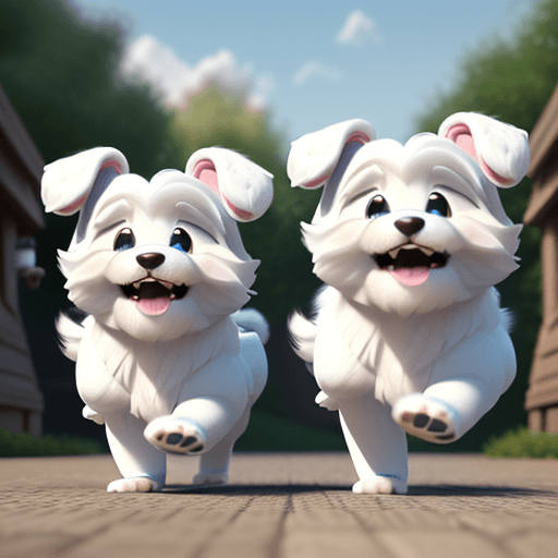 AI generated: Create a movie poster for Lumi and Tuisku, two cute Coton de Tulear dogs running happily, Disney Pix...