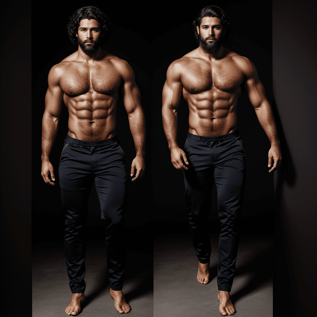 AI generated: photorealistic, phy, handsome, stunning, amazing, dark curly hair,  nude,  regal short beard , fit, ...