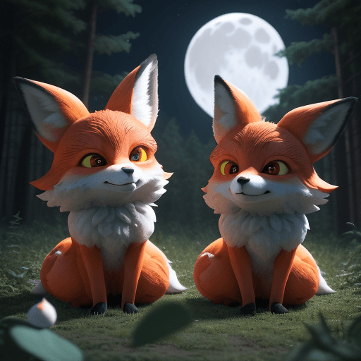 AI generated: A playful, mischievous pair of twin foxes, one inquisitive and the other a prankster, complete perfe...