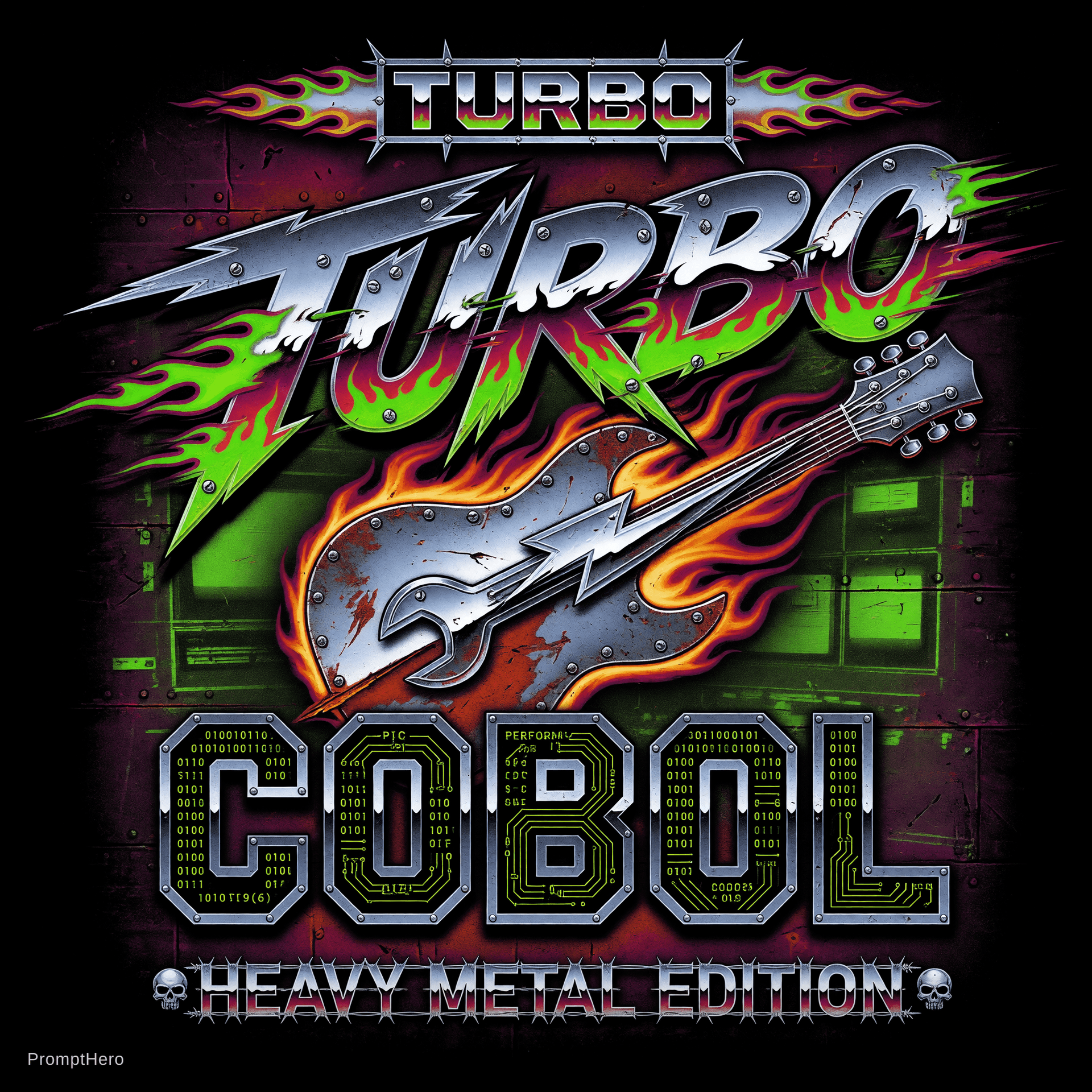 AI generated: logo de turbo cobol heavy metal 