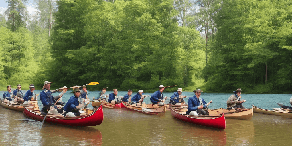 AI generated: The gentlemen's outdoor sporting day with canoes and ATVs