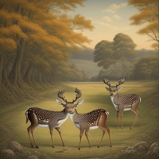 AI generated: Rural artwork with sika deer and ginseng themes

