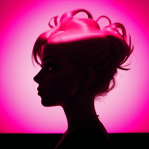 AI generated: photography, portrait of contrast, profile silhouette of a woman, vibrant hot pink backdrop, visuali...