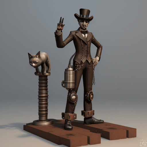 AI generated: un gato siames con dos cabezas, realisat, 3d, partes mecanicas, steampunk, cuerpo completo, sentado ...