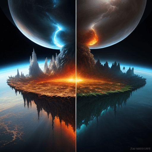 AI generated: the world seasons of destruction, fantasy art, shot from space, ultra detailed::3 heaven and hell::2