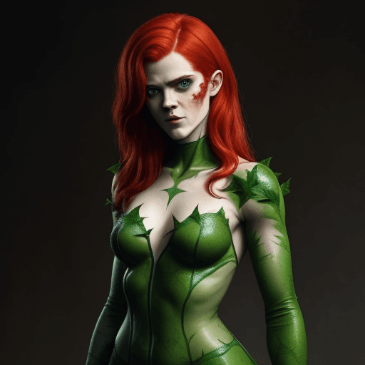 AI generated: Rose Leslie dressed as the villain Poison Ivy, full torso shown.