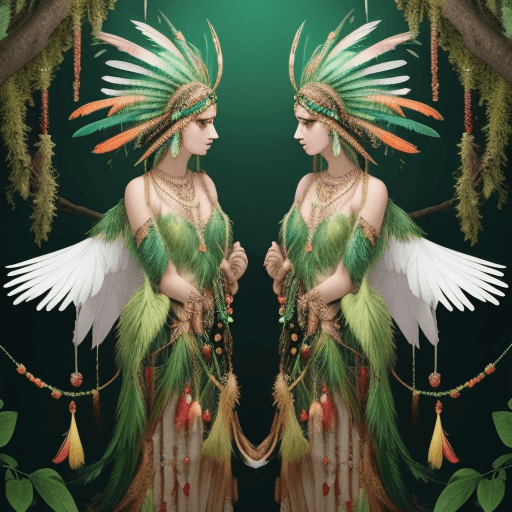 AI generated: Two beautiful birds standing on a branch. a bird with a long tail of feathers, colored feathers, wea...