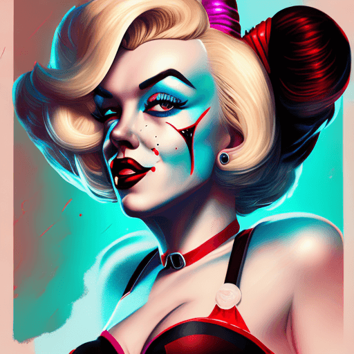 AI generated: portrait of Marilyn Monroe as a harley quinn. intricate abstract. intricate artwork. by Tooth Wu, wl...