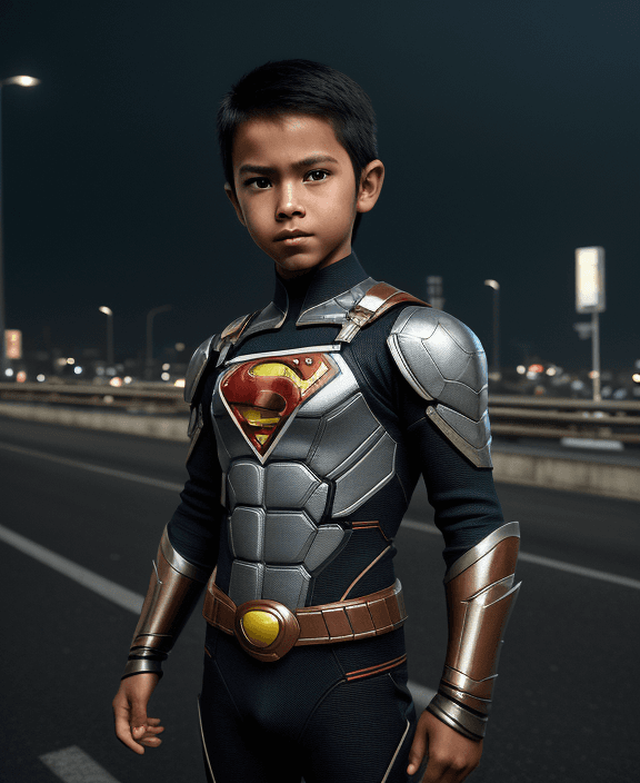 AI generated: epic realism, young boy, superhero from indonesia, indonesian superhero, handsome, shoulder length h...
