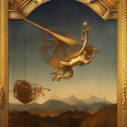 AI generated: leonardo da vinci working on a flying machine, photorealistic, cinematic, dim light, 
