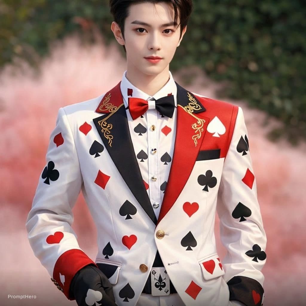 AI generated: change his clothes into like cards clothes 