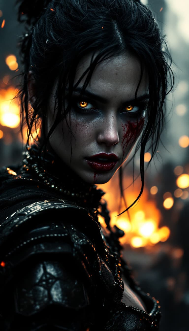 AI generated: high-resolution photograph, woman, ugly scar in the lips, exposed body,  stunning use of shadows, in...