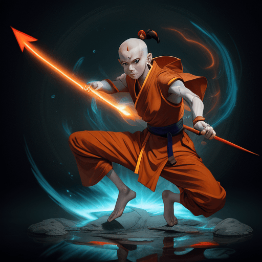 AI generated: avatar aang, the last airbender, in the style of furaffinity, orange robes, red, #vfxfriday, massurr...