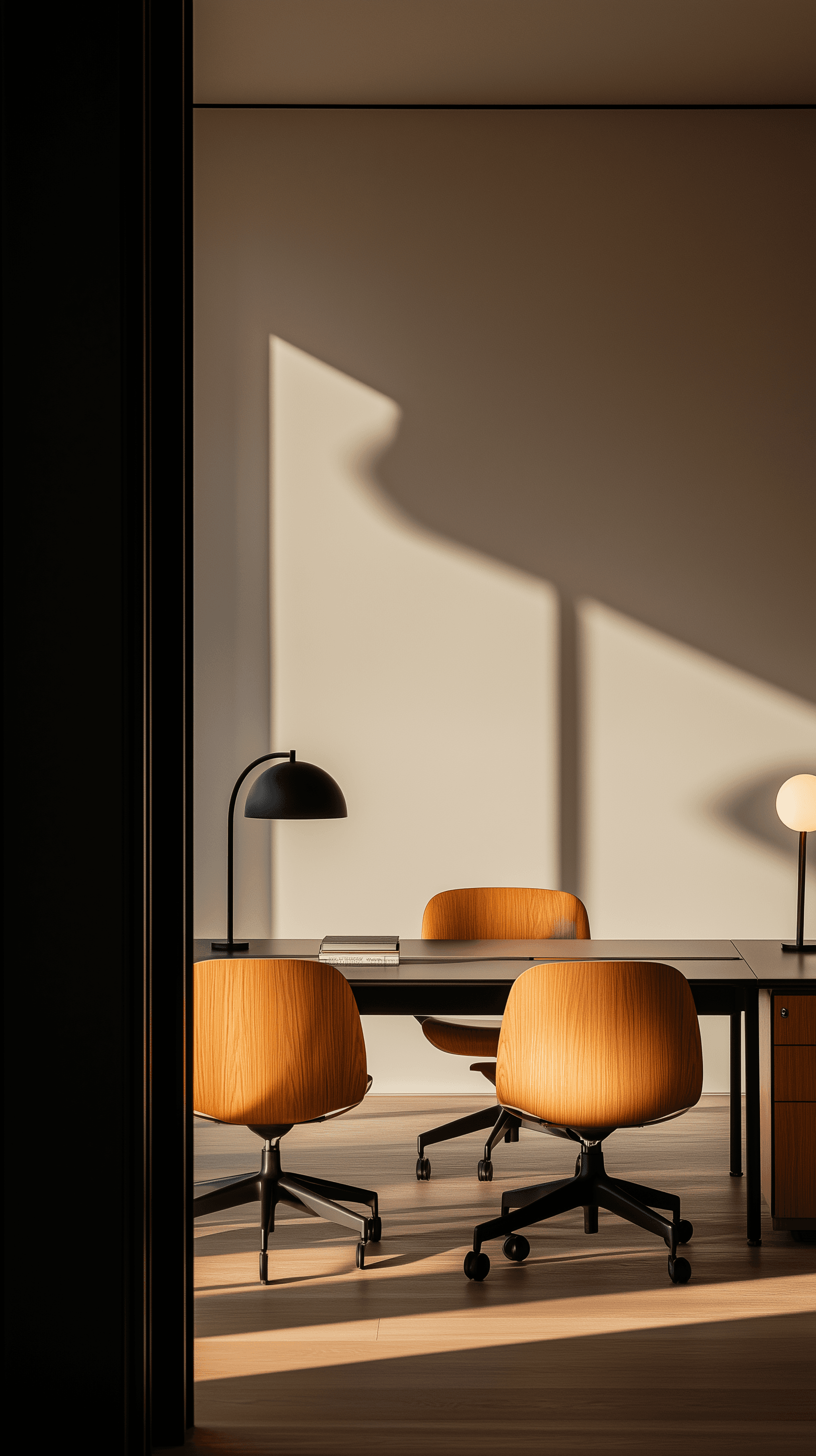 AI generated: hyper-realistic, high resolution interior photography, spacious office with frontal view, Herman Mil...