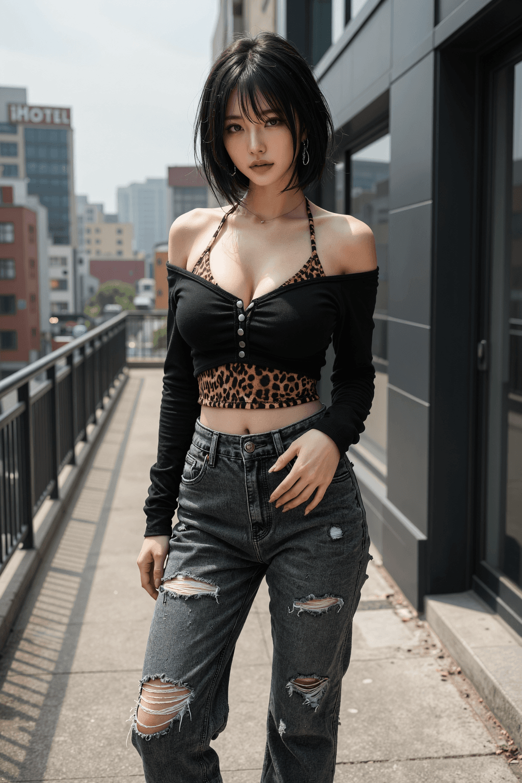 AI generated: A highly detailed, photorealistic, cinematic full shot of a beautiful young East Asian woman posing ...