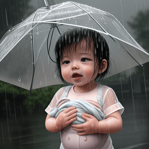 AI generated: Baby caught in heavy rain