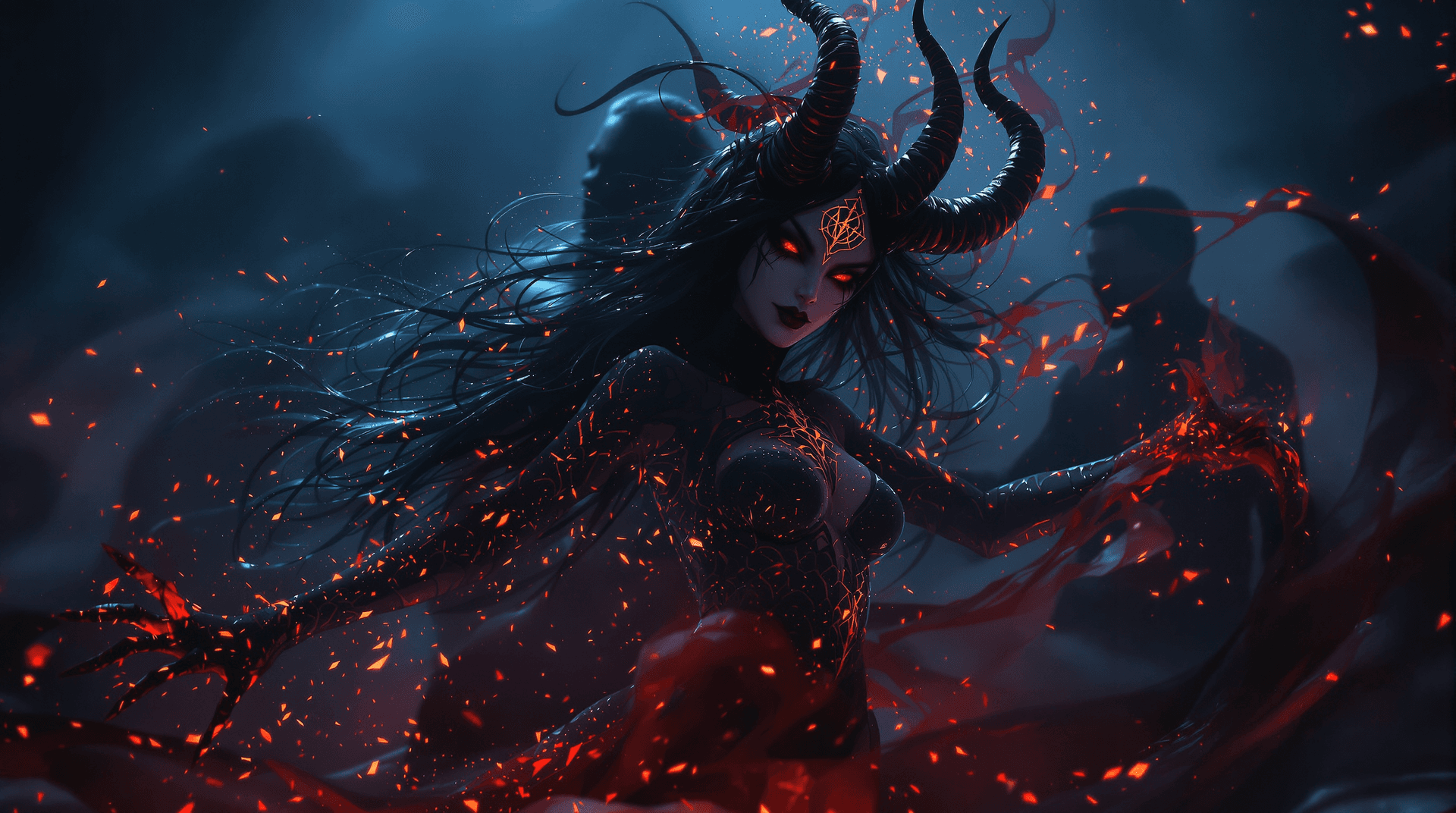 AI generated: A seductive female demon in an elegant dance pose, reminiscent of Beksiński's dark mysticism. Her fa...