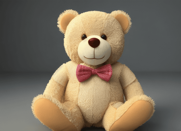 AI generated: 3d smiling teddy bear that doesn't have a bow tie. Full body. Facing the front with open arms.

