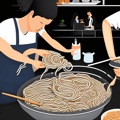 AI generated: A digital illustration of people making hand pulled noodles