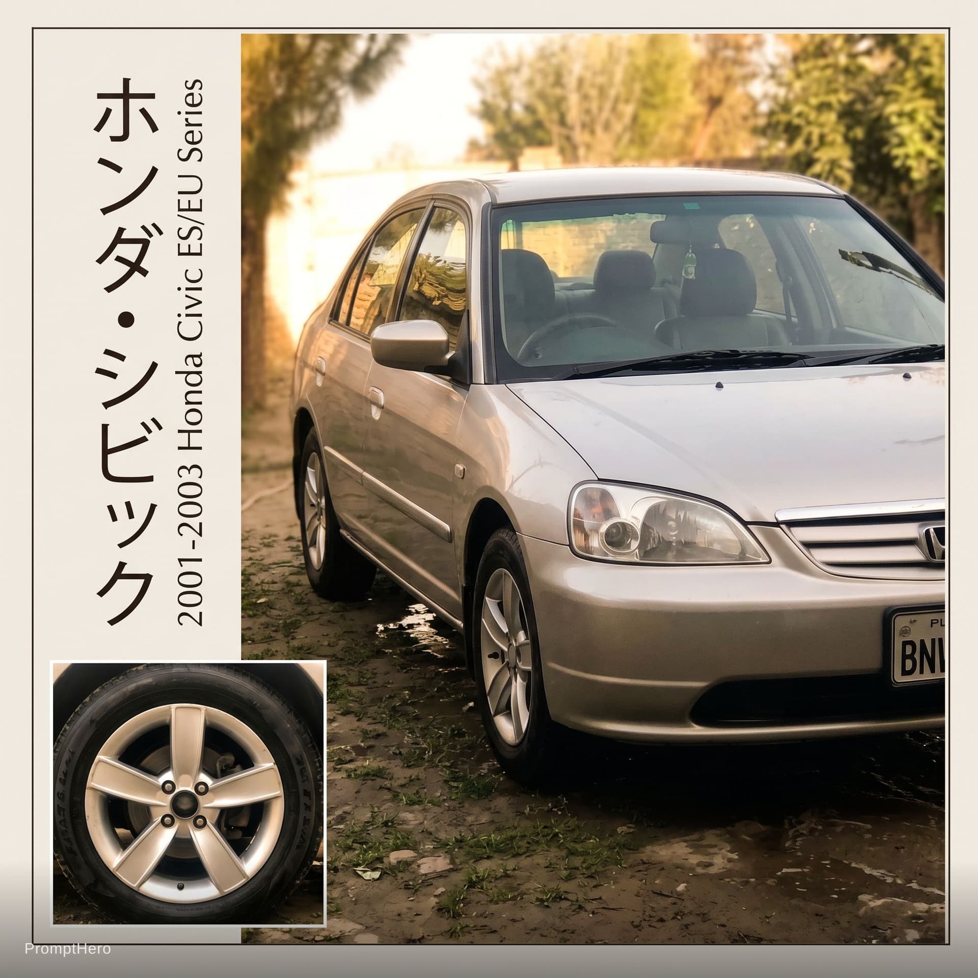 AI generated: Left side japnese name of car bottom left detail of car and printable poster
