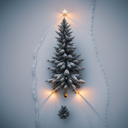 AI generated: cozy mistery, top view of cold and blizzard as a cristmas tree,  By DamShelma perfect photo for wint...