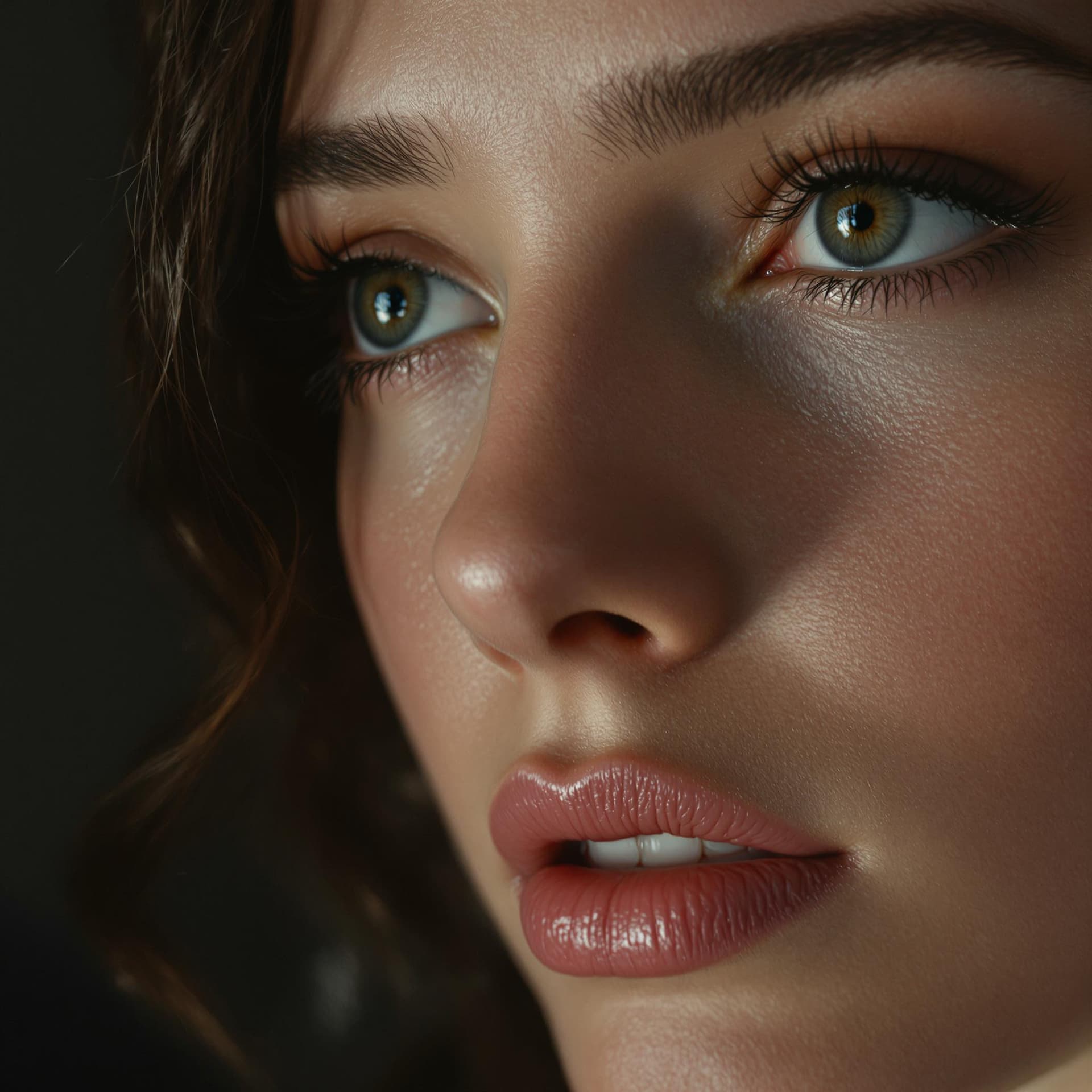 AI generated: photorealistic close-up portrait of a female vocalist, 30s, Adele-like features, soft lighting, mela...