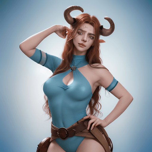 AI generated: Create an image of a tall female satyr warlock with hazel hair, short curled horns, heterochromia in...