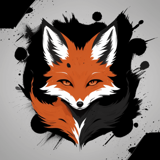 AI generated: The image features a stylized fox logo on a black background with splattered paint.