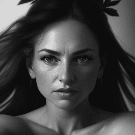 AI generated: stunning RAW close-up black and white photography portrait of a beautiful woman, sharp focus, highly...