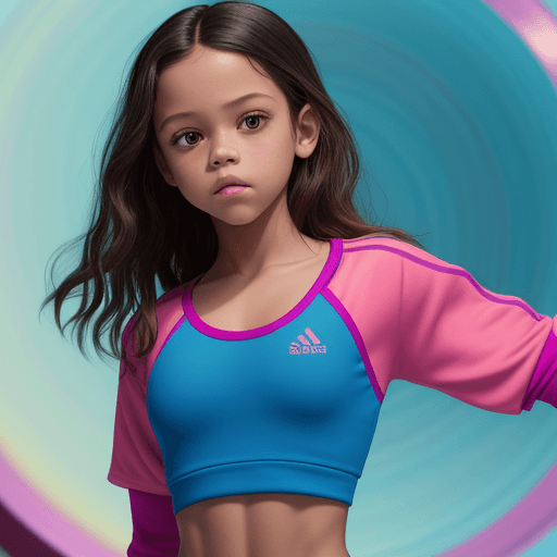 AI generated: young jenna ortega with small waist and boy like physique posing in women sportswear standing in a m...