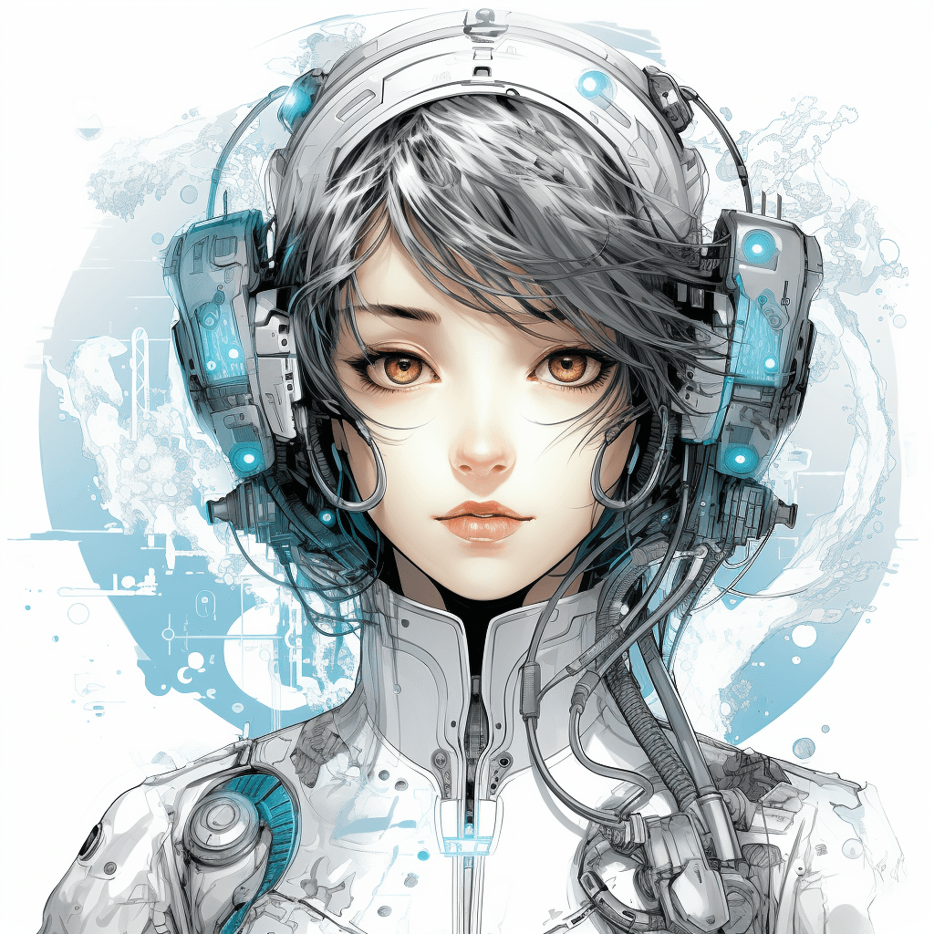 AI generated: system engineering and illustration, in the style of manga style, white and aquamarine, light silver...