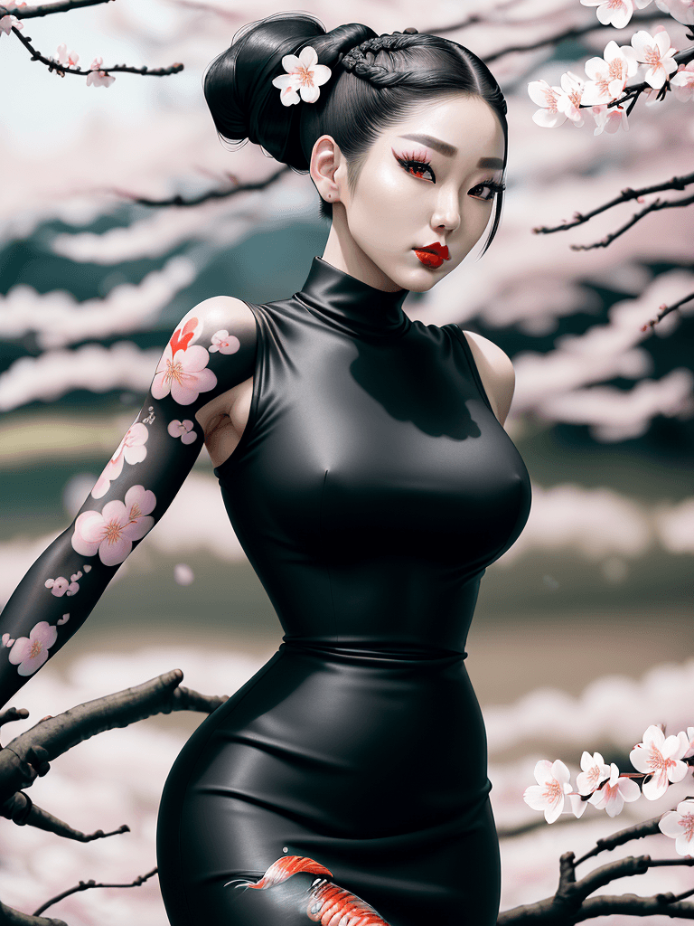 AI generated: Hyperrealistic portrait of a stunning Korean kpop idol with a white braided ponytail, full sleeve ko...