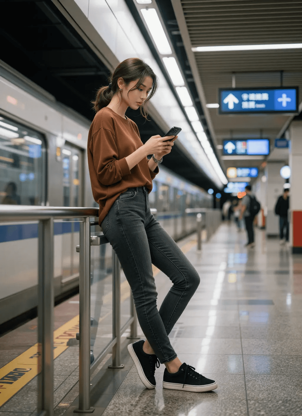 AI generated: ultra-photorealistic cinematic subway-station portrait with modern Korean street-fashion aesthetics ...